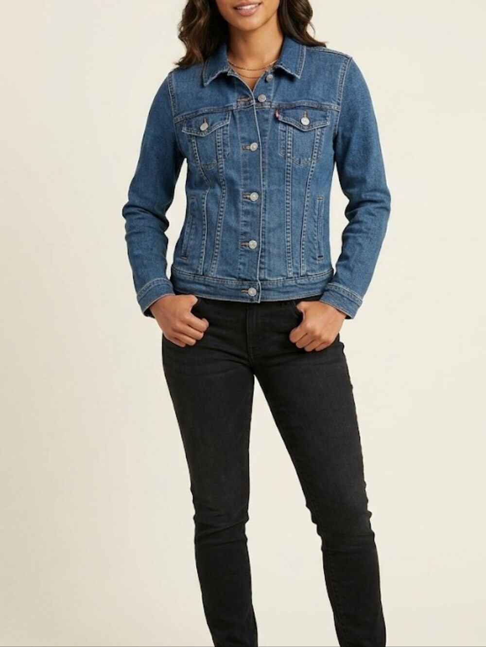 Levi's Blue Denim Jacket with Brown Leather Patch